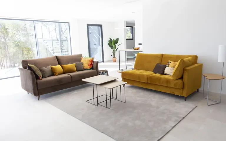 Opera sofa bed with Italian opening mechanism, velvet upholstery