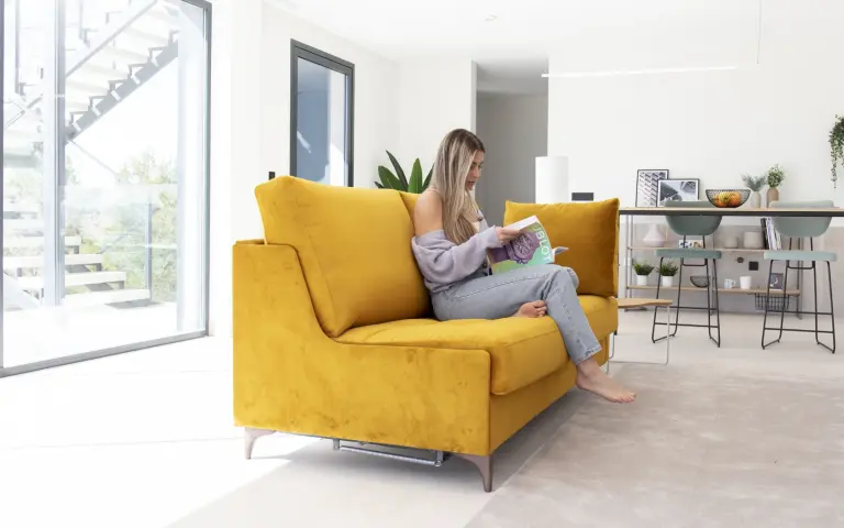 Opera sofa bed with Italian opening mechanism, velvet upholstery