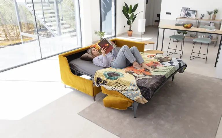 Opera sofa bed with Italian opening mechanism, velvet upholstery