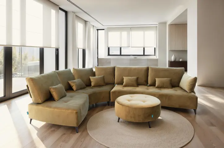 Modular sofa, soft and curved shapes, endless combinations